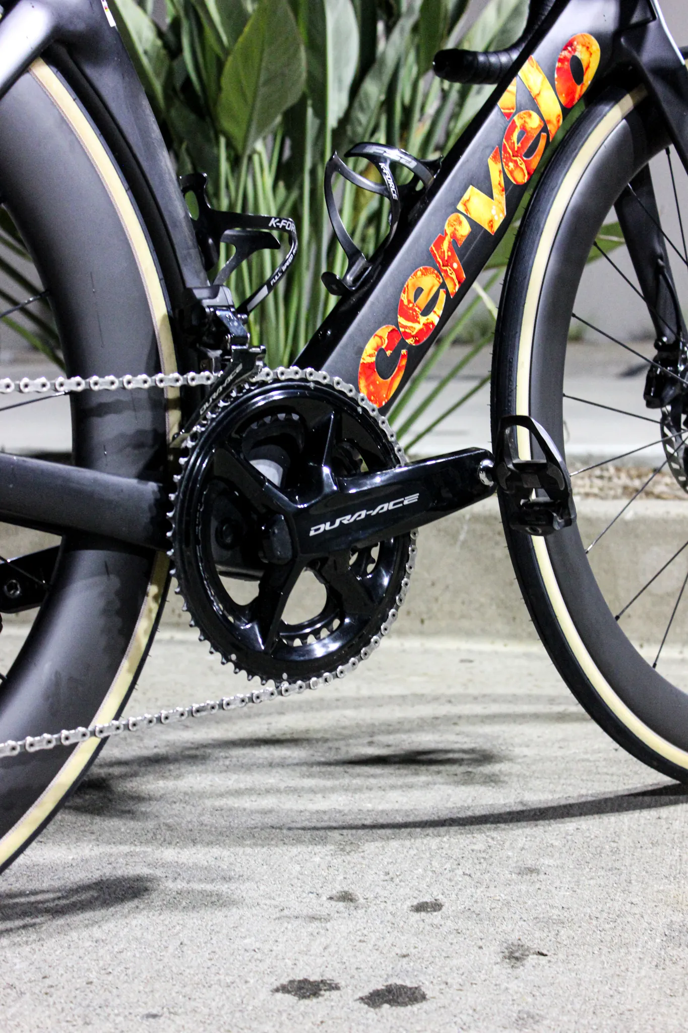 Cervélo road bike with Shimano Dura-Ace crankset and tan-wall tires