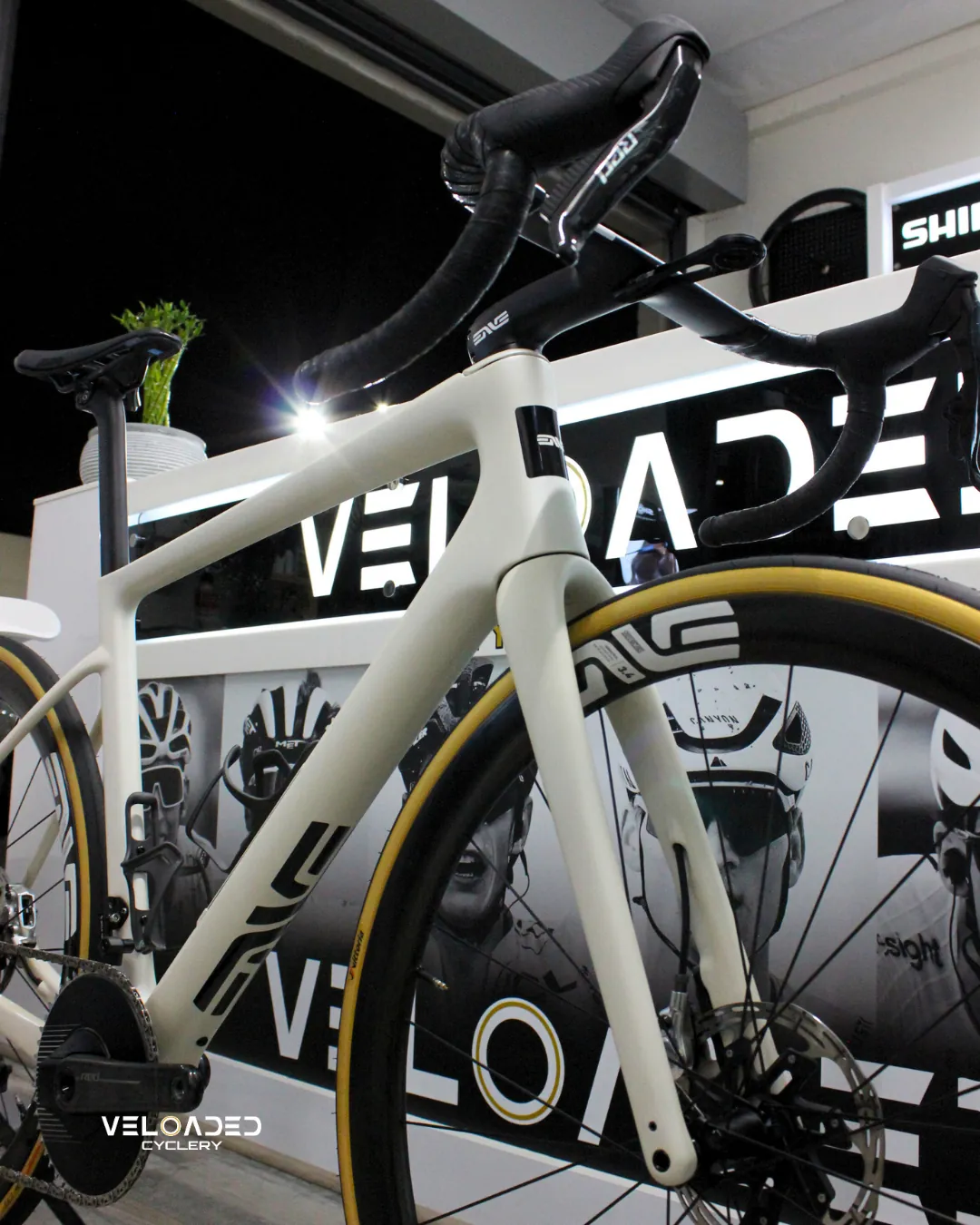 Custom ENVE road build on the counter at Veloaded Cyclery